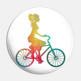 Rainbow girl on a bike Pin