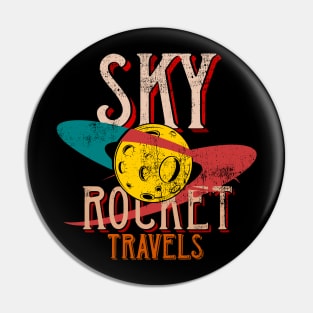 Sky Rocket Travels sci fi futuristic vintage space tourism badge logo Pin