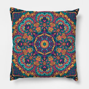 Colorful Indian Mexican Ethnic Oriental Rug Mandala Boho Pattern Pillow