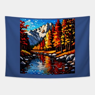 Stained Glass River Running Amid Autumn Foliage Tapestry