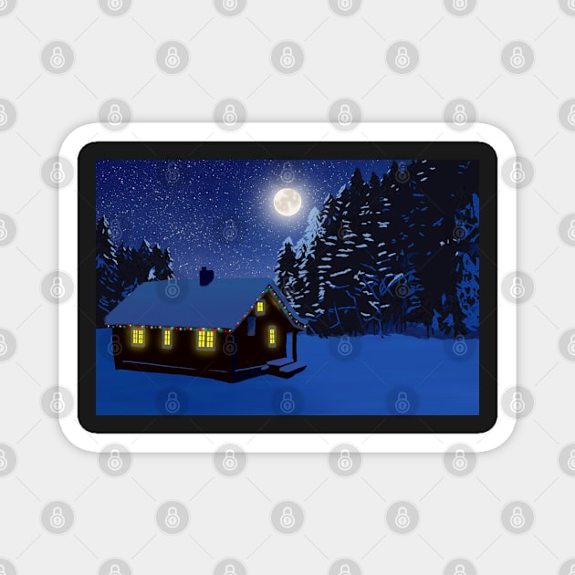 Christmas Cabin Landscape Magnet by ziafrazier