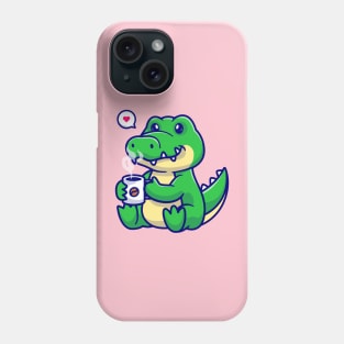 Cute Crocodile Drinking Coffee Cartoon Phone Case