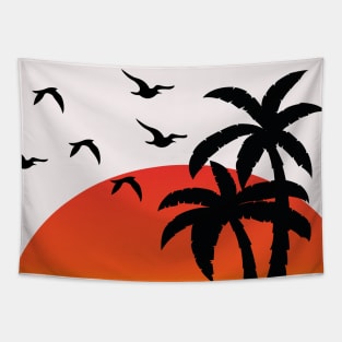 Sunset And Palm Tree Tapestry