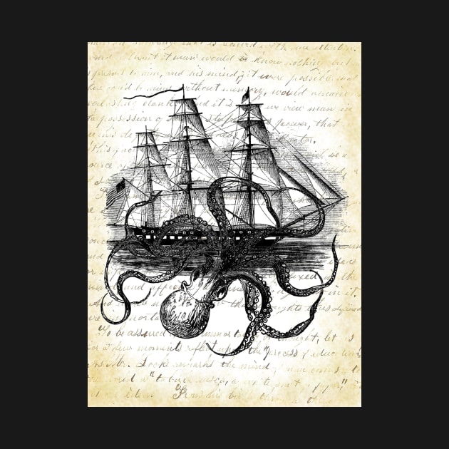 Kraken Octopus Attacking Ship on light journal by missdebi27