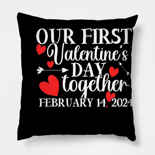 Our First Valentines Day Together 2024 Matching Couple Pillow by jadolomadolo