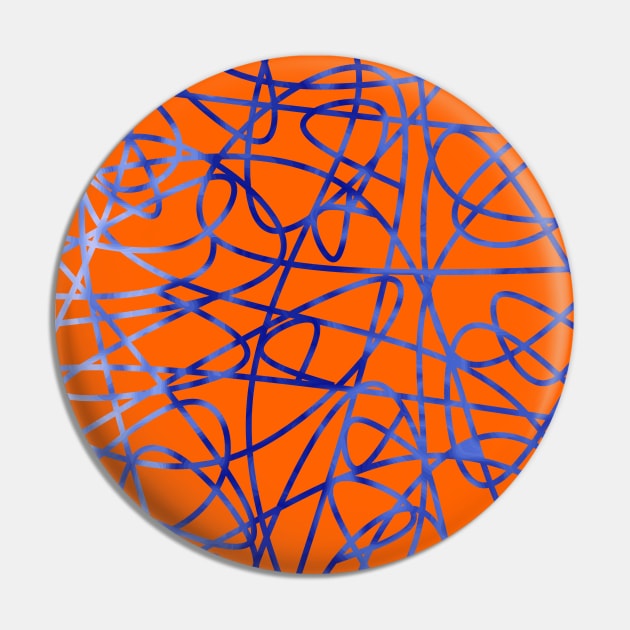 ORANGE With Blue Scribbles Abstract Art Pin by SartorisArt1