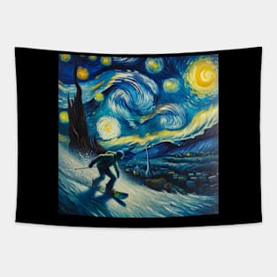 Snowboarding Starry Night - Winter Sports Tapestry