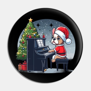 French Bulldog Playing Piano Christmas Pin