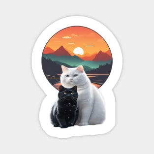 sunset white and black cat Magnet