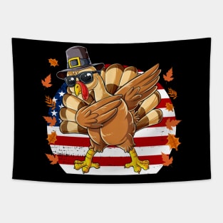 Thanksgiving Day Dabbing Turkey Pilgrim Boys Girls Kids Tapestry