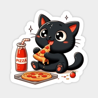 cute cat fat eat pizza, cartoon illustration Magnet