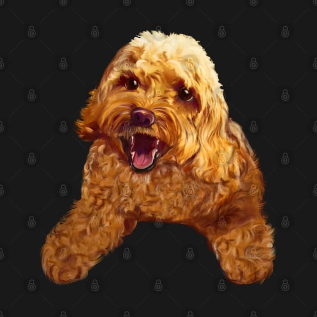 Cute smiling Cavapoo Cavoodle puppy dog - cavalier king charles spaniel poodle, puppy love by Artonmytee