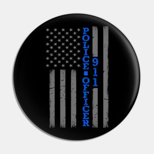 Police Officer Thin Blue Line Flag Pin