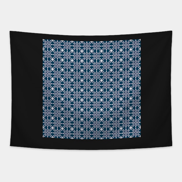 Universal White and Blue Geometric Pattern Tapestry by modrenmode