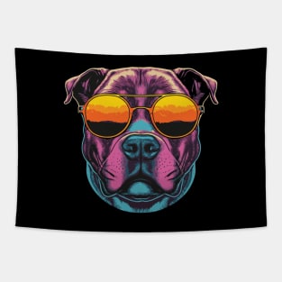 Retro Sunset Pit Bull Tapestry