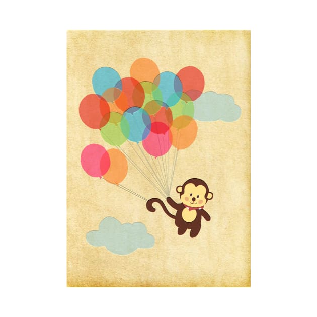 Adorable Monkey Flying Away with Balloons by RumourHasIt