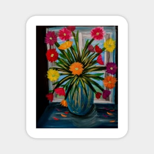 Beautiful flowers in a window painting Magnet