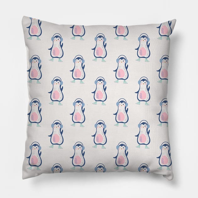 Christmas pattern with cute cartoon penguins Pillow by DanielK