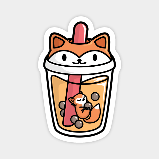 Bubble Tea with Cute Kawaii Fox Inside Magnet by BobaTeaMe