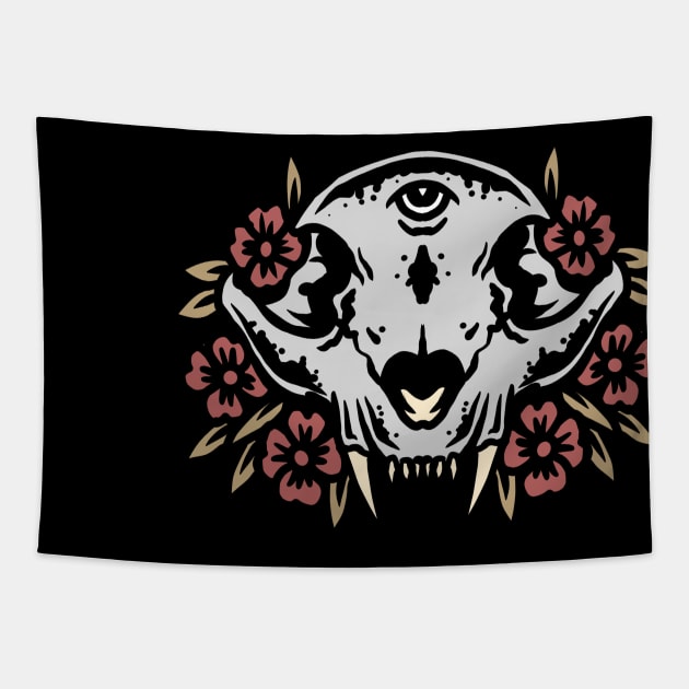 cat skull tattoo Tapestry by donipacoceng