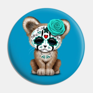 Blue Day of the Dead Sugar Skull Cougar Cub Pin