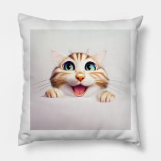 Smiling Cute Tabby Kitten Pillow