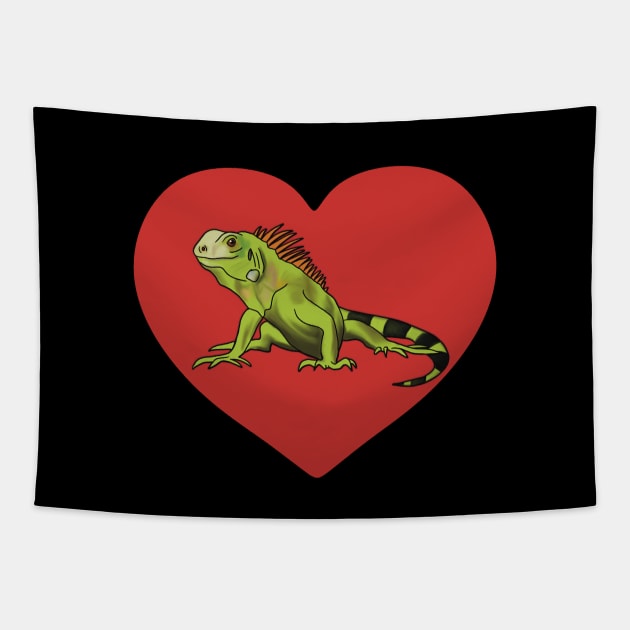 Iguana Heart for Iguana Lovers, Red Tapestry by Mochi Merch