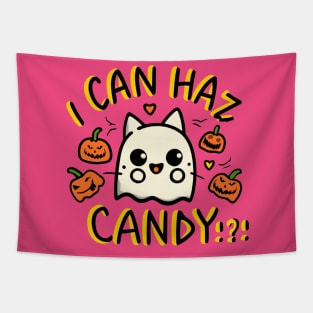 I can haz candy!?! Halloween Ghost Cat Tapestry