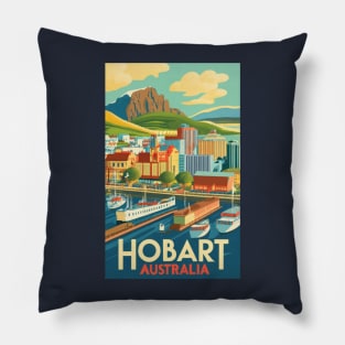 A Vintage Travel Art of Hobart - Australia Pillow