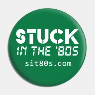 Stuck in the '80s white logo with URL Pin