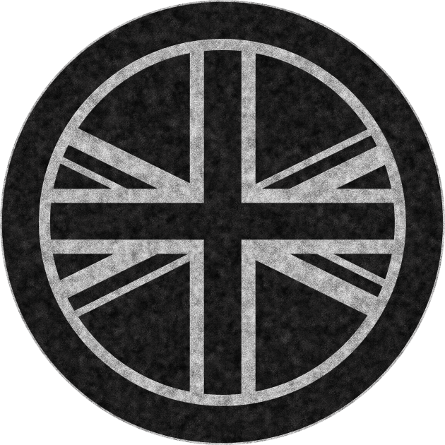 Round UK Union Jack flag black distressed White outline mod Kids T-Shirt by Lefteris