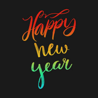 Vivid Colors Happy New Year Text T-Shirt