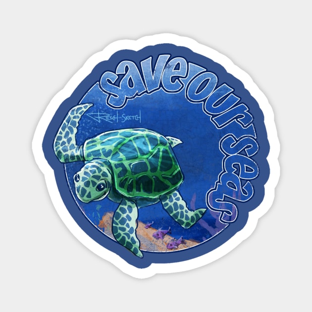 Save Our Seas - Caribbean Sea Turtle Magnet by reschasketch