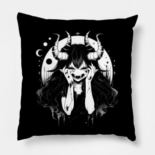 Black and White Insane Phonk Demon Girl Pillow