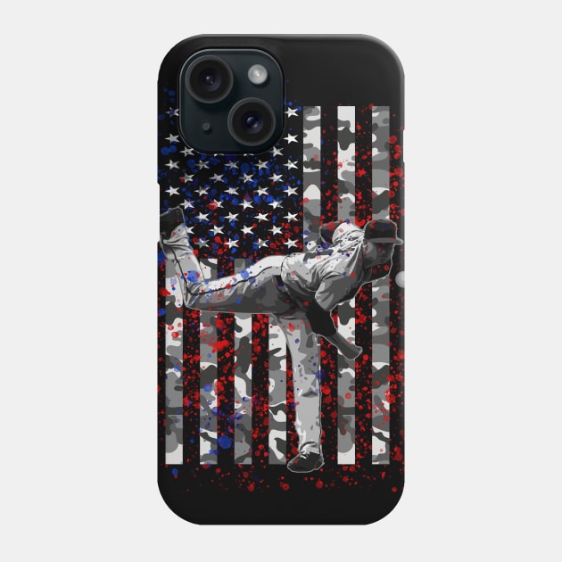 Vintage Retro American Flag Red White Camo Baseball Pitcher Art Phone Case by TeeCreations