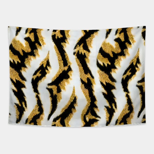 White Gold Tiger Faux Fabric Tapestry by Baphamell