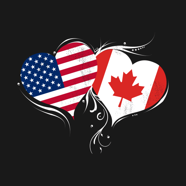 US and Canada flag hearts by Shirtttee