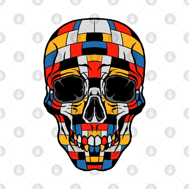 Skull In Piet Mondrian Art Composition with Red Blue and Yellow by Stayhoom