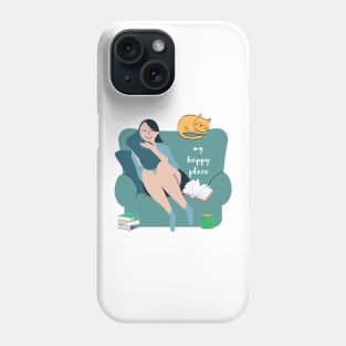 My Happy Place Is With My Cat and Books Introvert Gift Phone Case