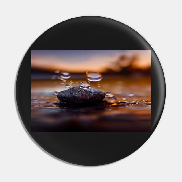 Rock In Water With Raindrops,In The Sunset, Macro Background, Close-up Pin by Unwind-Art-Work