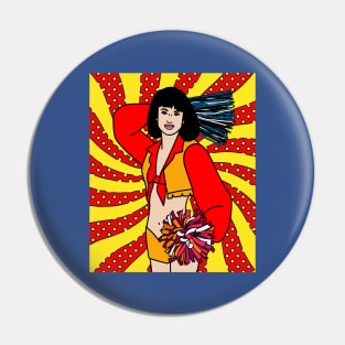 Dancing Cheerleader Cheers With Pom Poms Pin