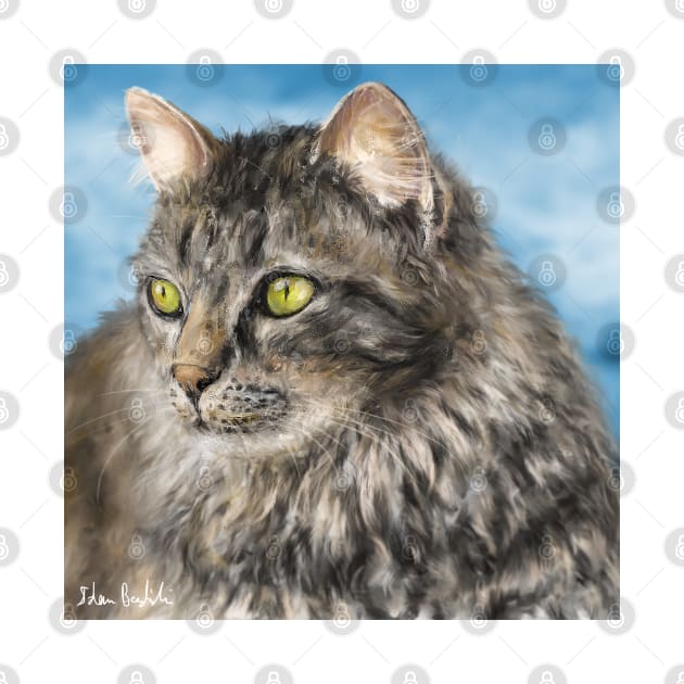 Painting of a Gorgeous Furry Gray Cat by ibadishi