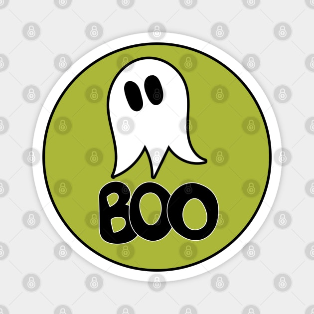 Cute ghost cartoon BOO text in a circle frame green Magnet by Angel Dawn Design