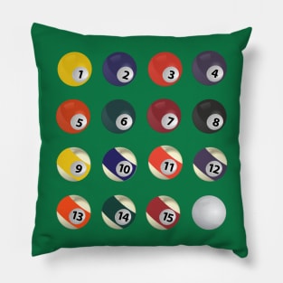 Pool Billiards Game Numbered Colored Balls And Cue Pillow