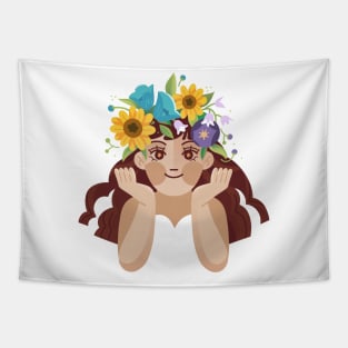 Woman With Floral Wreath Tapestry