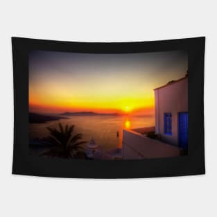 Golden Sunset In Santorini Tapestry