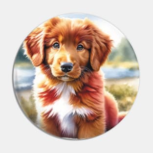 Watercolor Nova Scotia Duck Tolling Retriever Puppies - Cute Puppy Pin