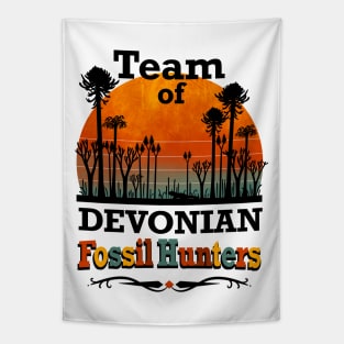 Team of Devonian Fossil Hunters. Vintage look. Tapestry