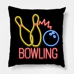 Neon Bowling Sign Pillow