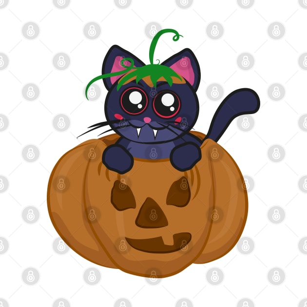 Vampire cat in a spooky halloween pumpkin by vixfx